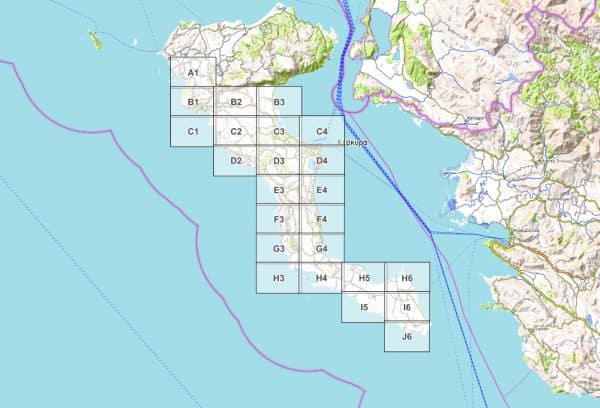 Vorschau pdf Wanderkarte Corfu Trail Blattübersicht